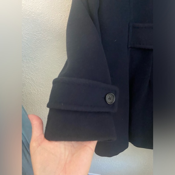 Gorgeous Lands End Navy Trench Coat Wool Blend 4 Pockets Women’s Size 10P - Picture 9 of 15